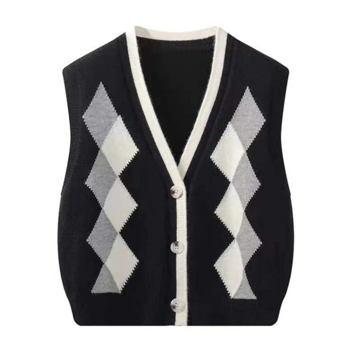 Guc Knitted Cardigan | klassiek gebreide mouwloze vest met V-halsn en knoopsluiting voor dames