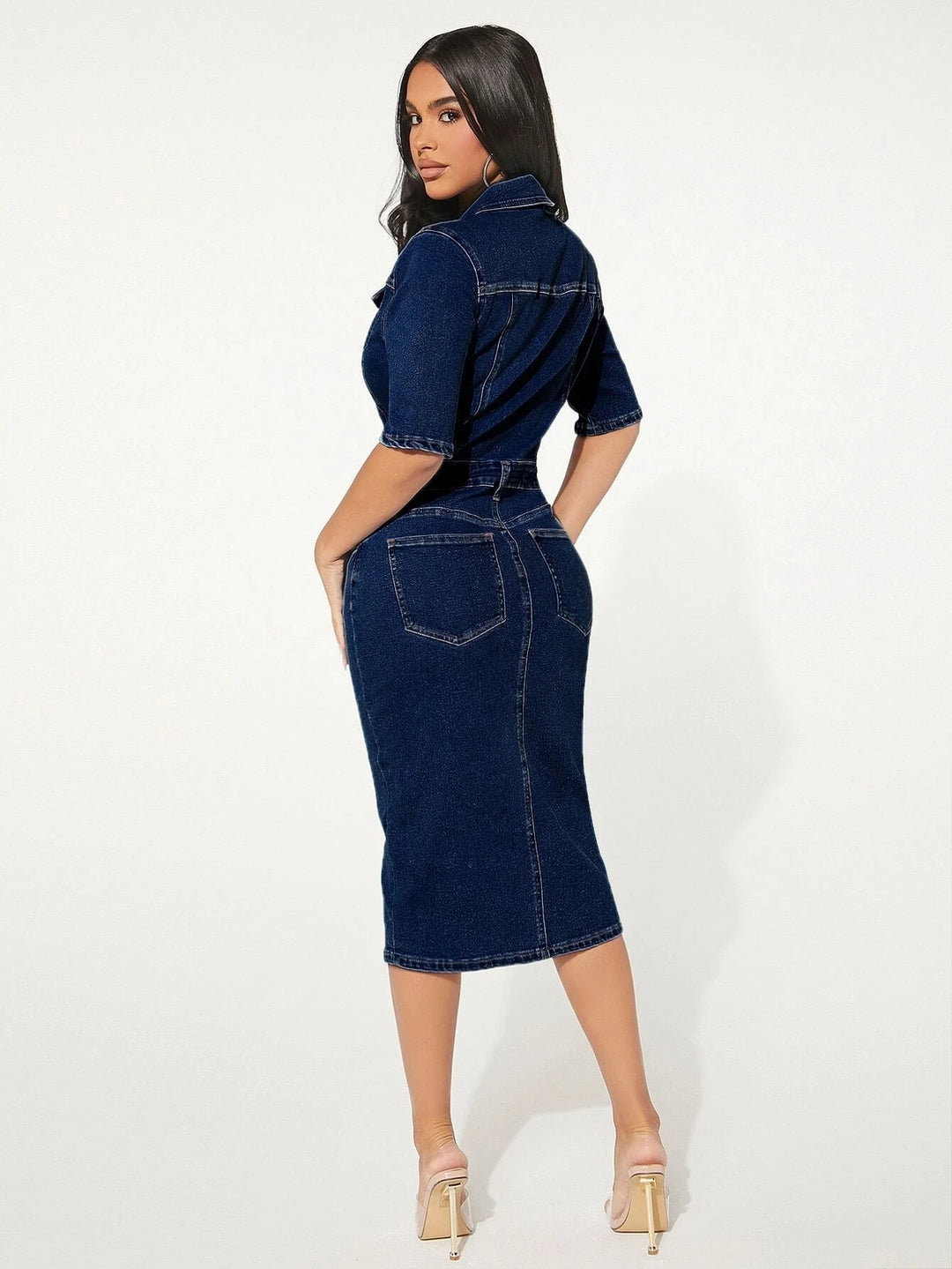 Maxmila Denim Dress | Lange elegante dames jurk van spijkerstof/denim/jeans