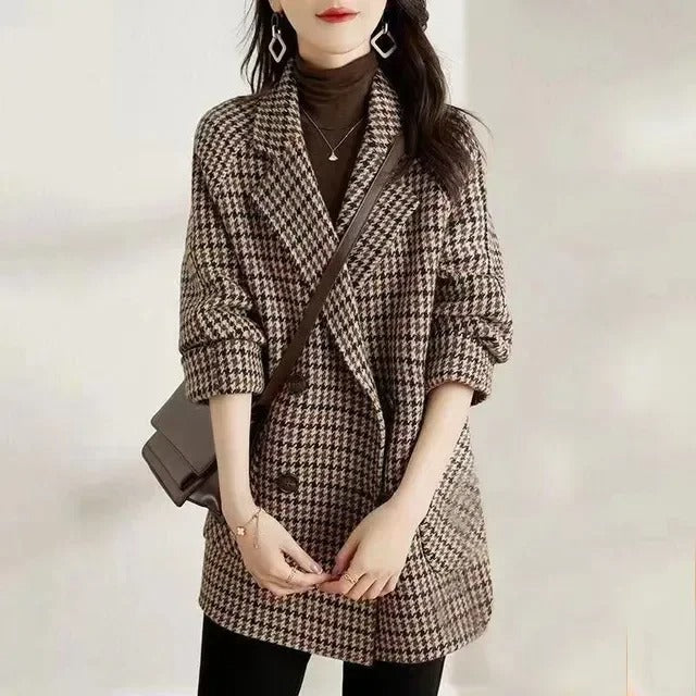 Kyma Tweed Blazer | Elegante vintage Houndstooth jas voor dames