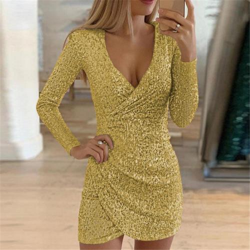 Skylar club-jurk | Glinsterende mini-jurk met V-hals, lange mouwen, elegant damesjurk