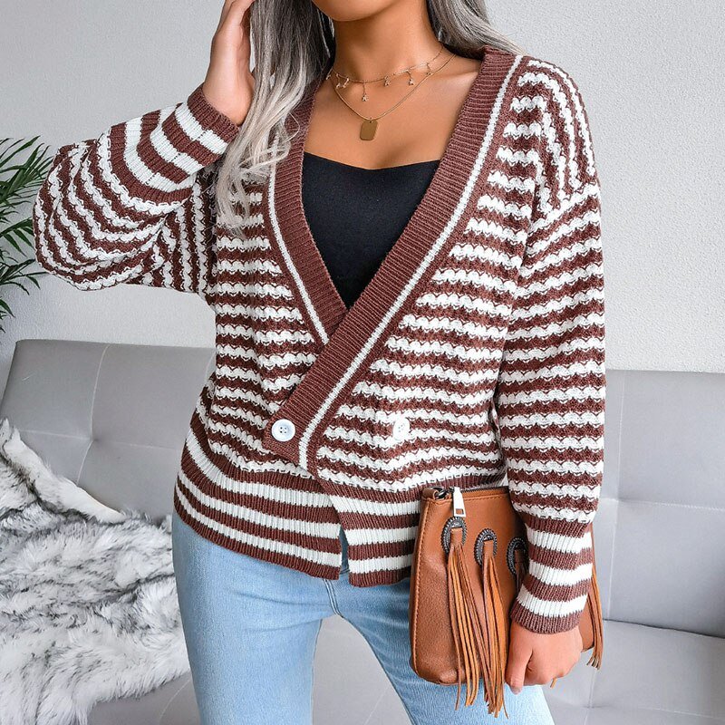 Massimo Cardigan | Elegant gestreept damesvest met diepe v-hals en knoopsluiting